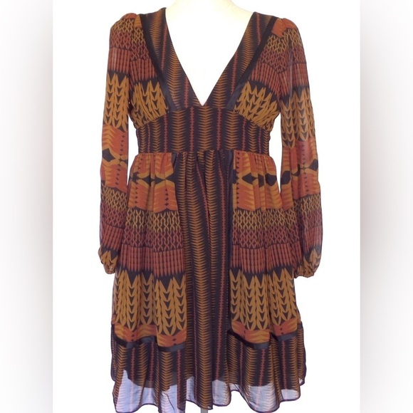 BCB Generation Sheer Puffy 3/4 Sleeve Geometric A-lined Dress - Picture 3 of 6